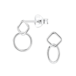 Silver Square and Circle Stud Earrings - 7579
