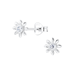 Silver Flower Stud Earrings - 7055