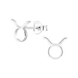 Silver Taurus Zodiac Sign Stud Earrings - 7031