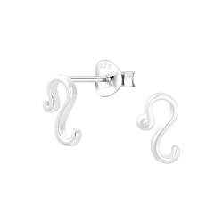 Silver Leo Zodiac Sign Stud Earrings - 7037