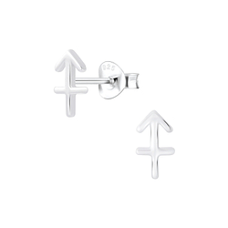 Silver Sagittarius Zodiac Sign Stud Earrings - 7043