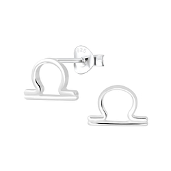 Silver Libra Zodiac Sign Stud Earrings - 7045