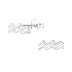 Silver Aquarius Zodiac Sign Stud Earrings - 7047