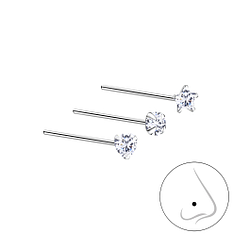 3mm Cubic Zirconia Silver Nose Stud Set - Pack of 3 - 7496 3mm Cubic Zirconia Silver Nose Stud Set - Pack of 3 - 7496