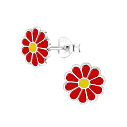Silver Daisy Flower Stud Earrings - 7532