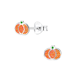 Silver Pumpkin Stud Earrings - 7617
