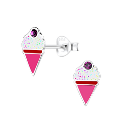 Silver Ice Cream Stud Earrings - 7614