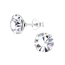 8mm Round Crystal Silver Stud Earrings - 8893