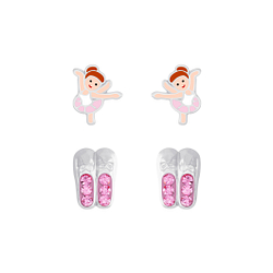 Silver Ballerina Stud Earrings Set - 7637