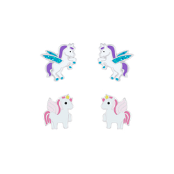 Silver Unicorn Stud Earrings Set - 7622