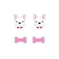 Silver Dog Lovers Stud Earrings Set - 7625