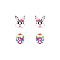 Silver Easter Stud Earrings Set - 7626