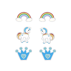 Silver Colorful Stud Earrings Set - 7678