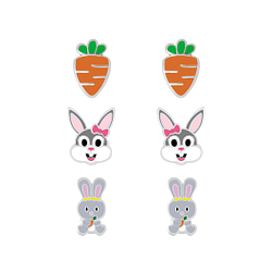 Silver Carrot and Rabbit Stud Earrings Set - 7679