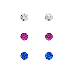 4mm Crystal Silver Stud Earrings Set - 7693