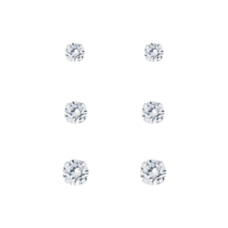 3mm 4mm and 5mm Cubic Zirconia Silver Stud Earrings Set - 7699