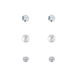 Silver Basic Stud Earrings Set - 7707