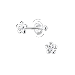 Silver Flower Screw Back Earrings - 7768