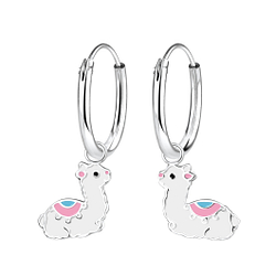 Silver Alpaca Charm Hoop Earrings - 8265