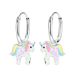 Silver Unicorn Charm Hoop Earrings - 8268