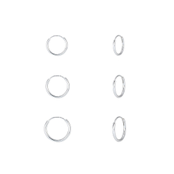 8mm 10mm and 12mm Silver Hoop Earrings Set - 7712