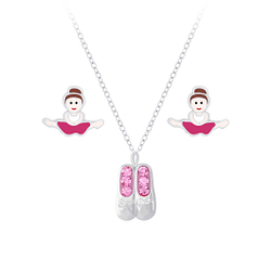 Silver Ballerina Necklace and Stud Earrings Set - 7652 Silver Ballerina Necklace and Stud Earrings Set - 7652