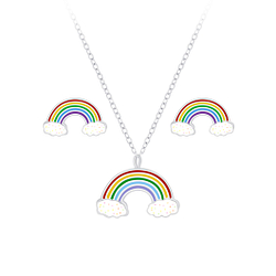 Silver Rainbow Necklace and Stud Earrings Set - 7653 Silver Rainbow Necklace and Stud Earrings Set - 7653