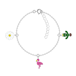 Silver Flower Flamingo and Cactus Bracelet - 7933