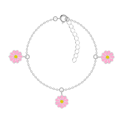 Silver Daisy Flower Bracelet - 7541