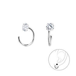 4mm Round Cubic Zirconia Silver Ear Huggers - 7902