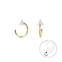 3mm Triangle Cubic Zirconia Silver Ear Huggers - 7901