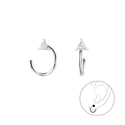 3mm Triangle Cubic Zirconia Silver Ear Huggers - 7900