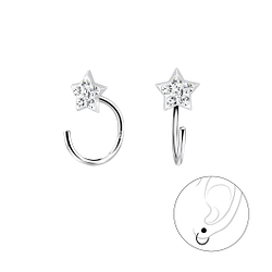 Silver Star Crystal Ear Huggers - 7891