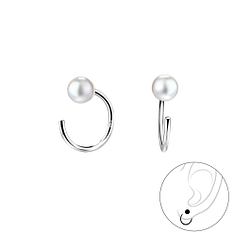 4mm Pearl Silver Ear Huggers - 7889