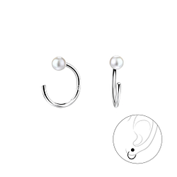 3mm Pearl Silver Ear Huggers - 7887