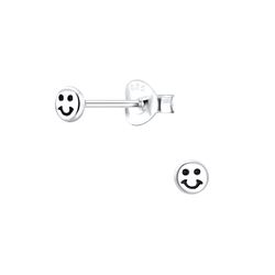 Silver Smiley Face Stud Earrings - 7000