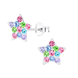Silver Crystal Star Stud Earrings - 5465