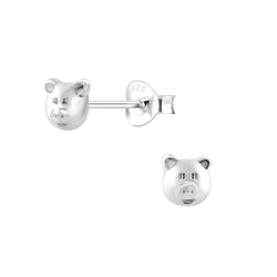 Silver Pig Stud Earrings - 4367