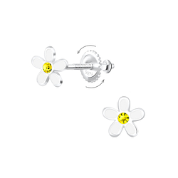 Silver Flower Screw Back Earrings - 6925