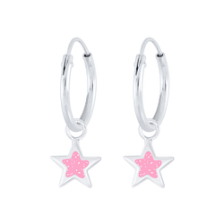 Silver Star Charm Hoop Earrings - 7796