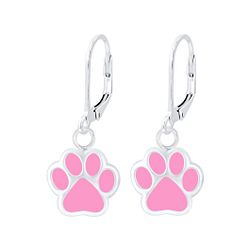 Silver Paw Print Lever Back Earrings - 7963 Silver Paw Print Lever Back Earrings - 7963