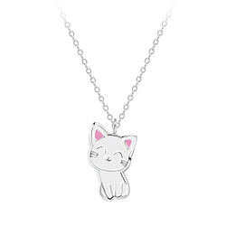 Silver Cat Necklace - 7555