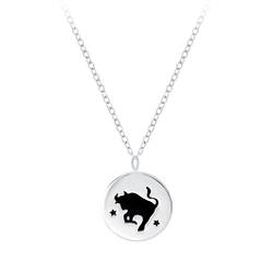 Silver Taurus Zodiac Sign Necklace - 7808