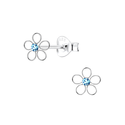 Silver Flower Crystal Stud Earrings - 8209 Silver Flower Crystal Stud Earrings - 8209