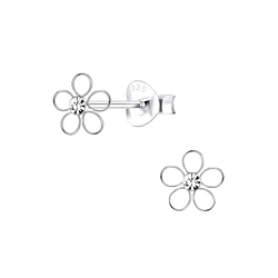 Silver Flower Crystal Stud Earrings - Wholesale - 8209