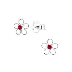 Silver Flower Crystal Stud Earrings - Wholesale - 8209