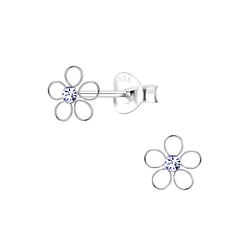 Silver Flower Crystal Stud Earrings - 8209