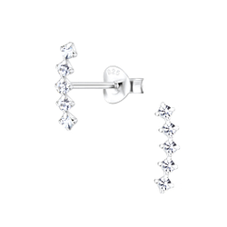 Silver Curved Crystal Stud Earrings - 4919 Silver Curved Crystal Stud Earrings - 4919