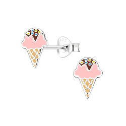 Silver Ice Cream Stud Earrings - 7993