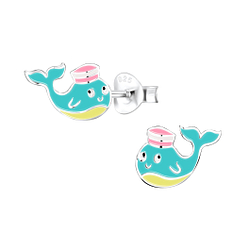 Silver Whale Stud Earrings - 8003
